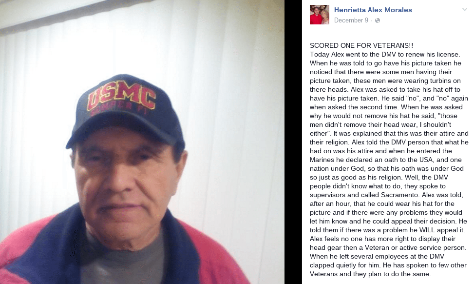 Marine Tells The DMV His USMC Hat Is A Religious Headdress pictures