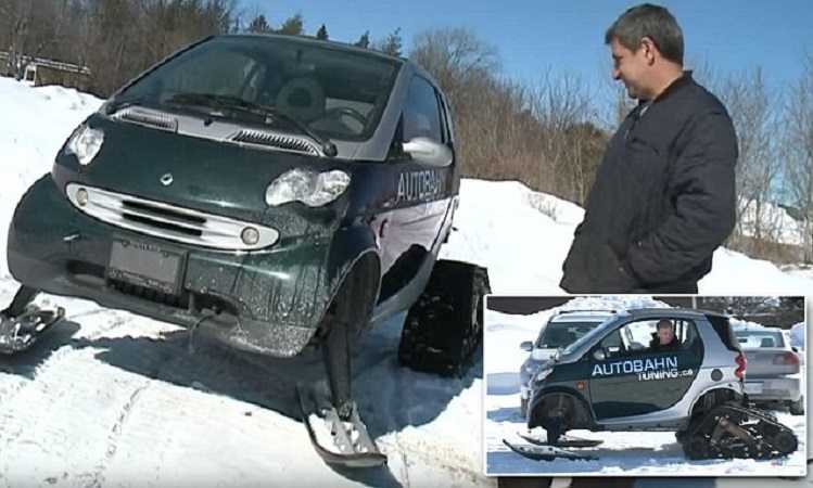 This Canadian Turned A Smart Car Into A Snowmobile Featured