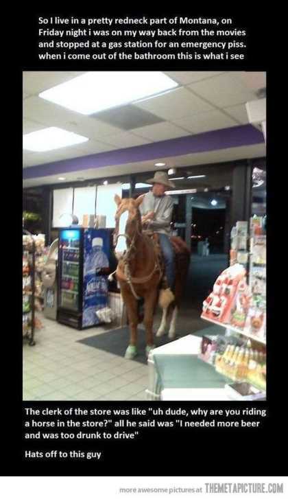 guy on a horse in the gas station