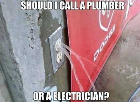 funny pictures  water coming out of electrical socket should i call plumber or electrician