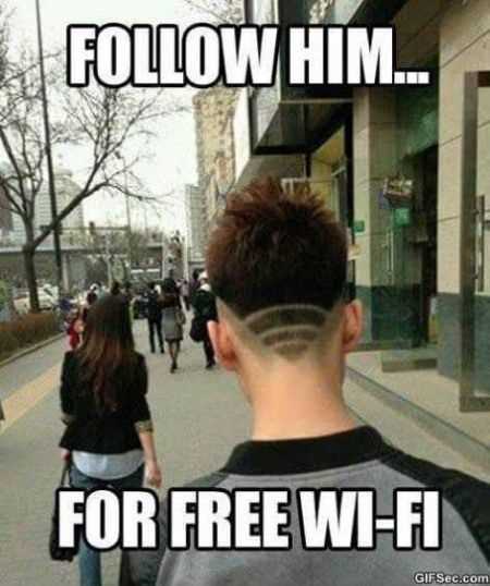 funny haircut picture where a teen shaves the wifi symbol on the back of his head.