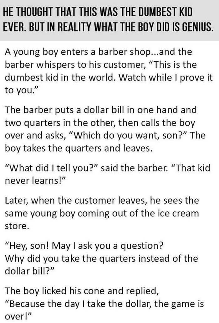 Short Story Hilarious one about a child that plays the long game