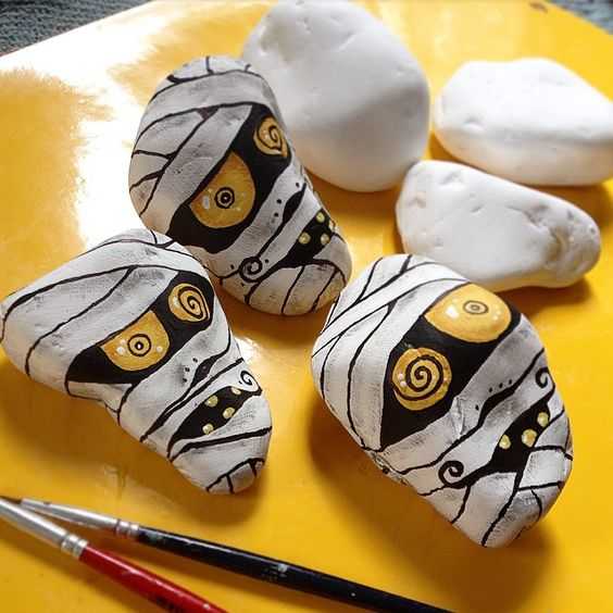 halloween painted rocks  mummy