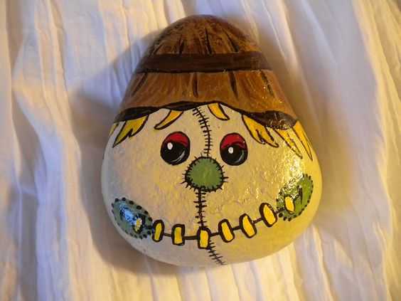 fall painted rocks  scarecrow head