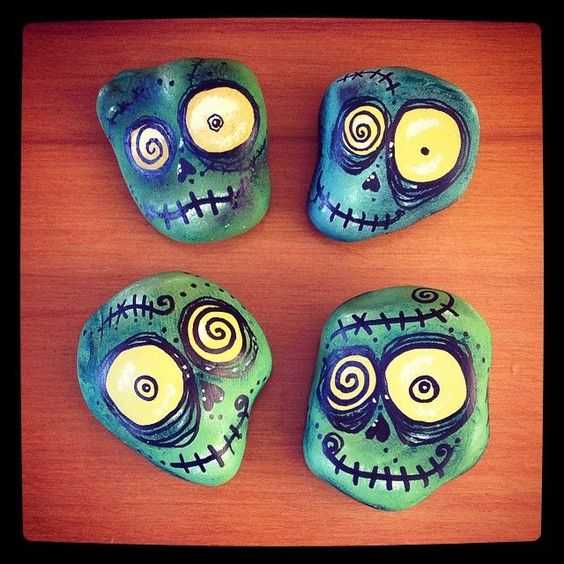 halloween painted rocks  frankenstein heads