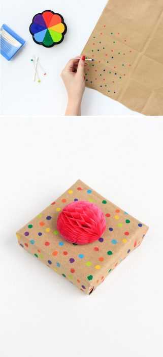 DIY Gift Wrapping  brown paper with polkadots