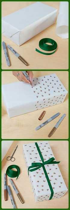 DIY Gift Wrapping  gold pen to decorate plain white paper