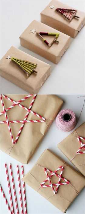 DIY Gift Wrapping  use a straw to spice up any brown paper wrapping