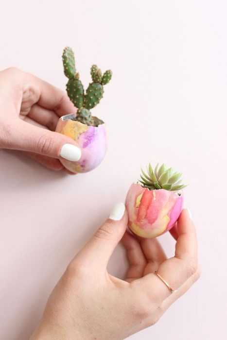 Simple DIY Easter decorations  easter egg cactus holder