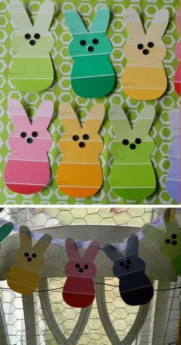 Clever DIY Easter Decorations  paint chip bunnies