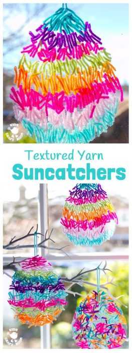 Simple DIY Easter Decorations  textured yarn suncatchers