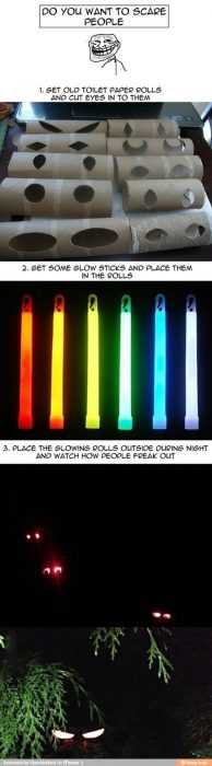 funny april fools pranks - toilet roll glow sticks