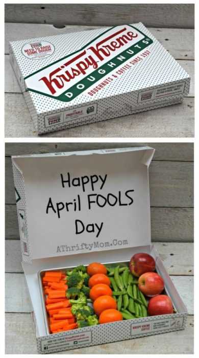 hilarious april fools pranks - vegetables in donut box