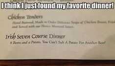 Meme Irish Menu