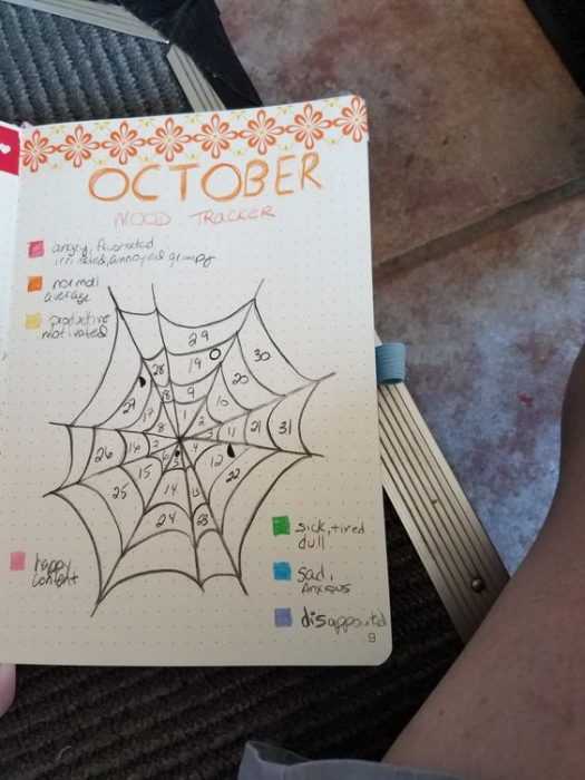 october bullet journal month view as spider web