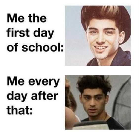 meme showing teacher with well groomed hair labeled me on first day of school: then teacher with disheveled hair labeled me every day after that:
