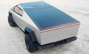 tesla-cybertruck-solarpanel tesla cybertruck with integrated solar panel on retractable flatbed cover