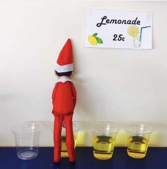 clever elf on the shelf ideas  peeing in cut lemonade