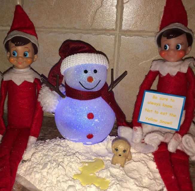 clever elf on the shelf ideas  yellow snow