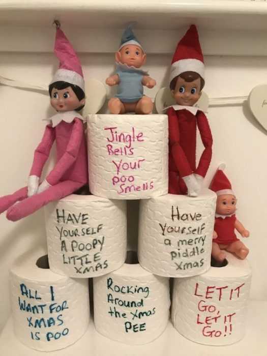 clever elf on the shelf ideas  toilet paper greetings