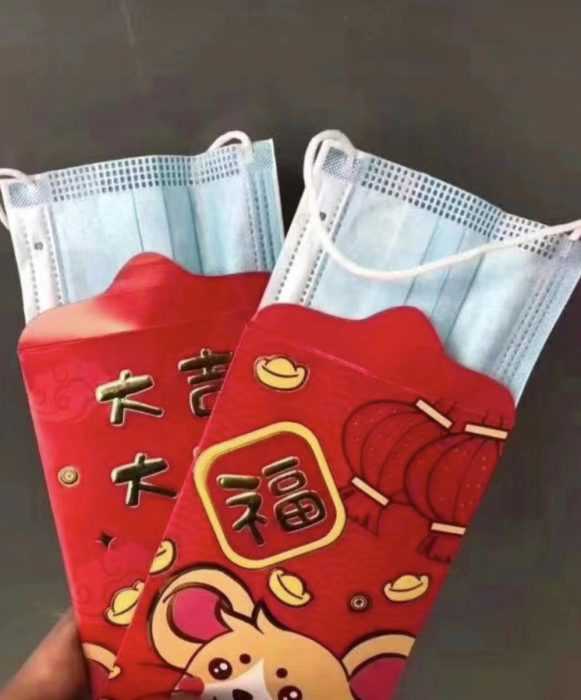 funny covid memes featuring chinese red packets with face masks during corona outbreak