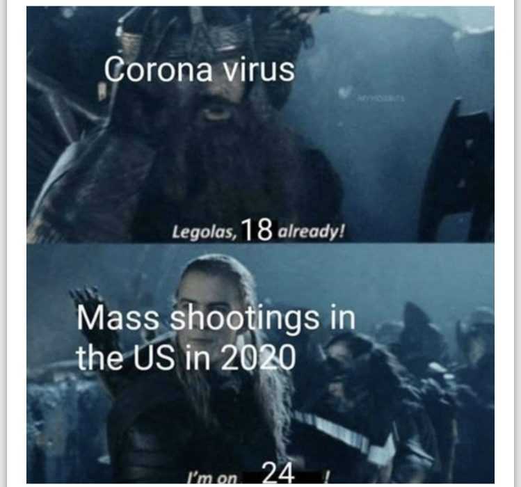 coronavirus meme showing death from coronavirus vs death from mass shooting