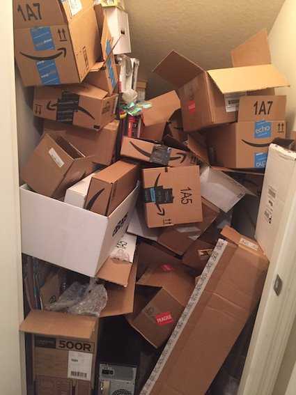 decluttering and diy toilet paper - used amazon boxes