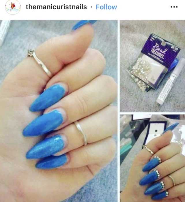 creative diy nail ideas  blue with sparkles