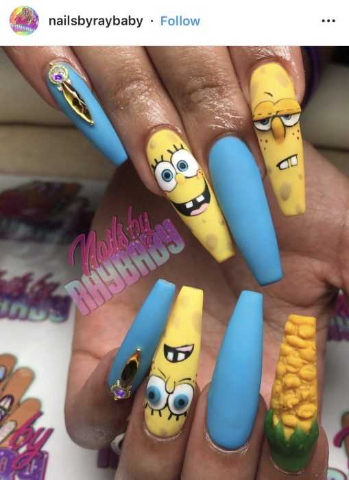 creative diy nail ideas  sponge bob