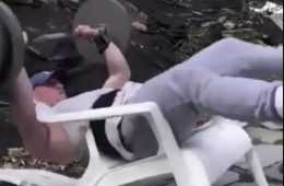 Quarantine Workout Fails  Man Benching On Plastic Chair