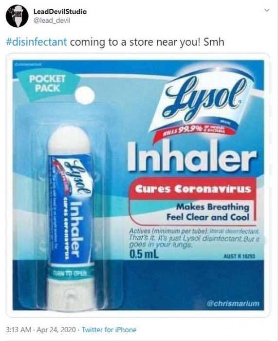 Lysol Memes Bleach Memes and Disinfectant Memes  meme of lysol as a nasal inhaler for treating coronavirus