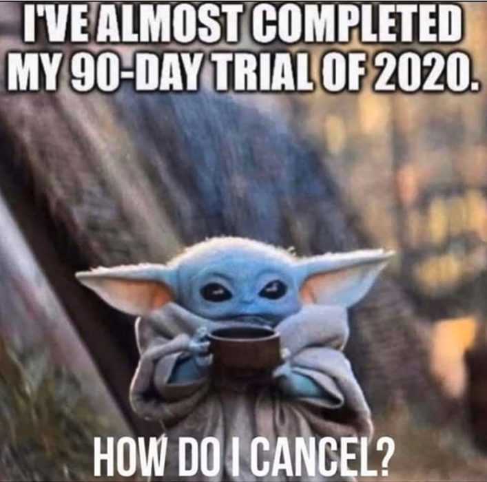 2020 memes  2020 meme depicting baby yoda wanting to cancel on 90 day trial of 2020