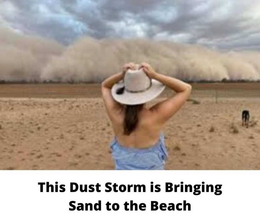 dust storm is bring sand to the beach