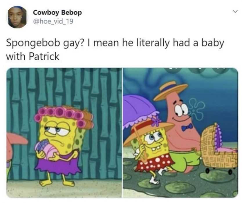 spongebag had a baby with Patrick meme