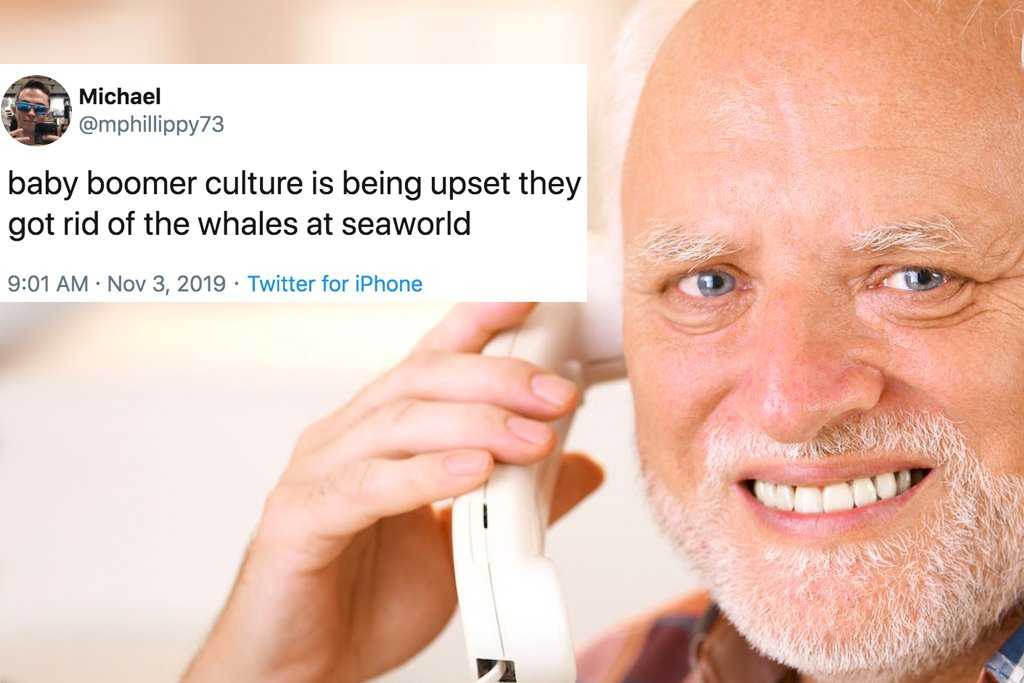 meme making fun of baby boomer complaining about no whales at seaworld