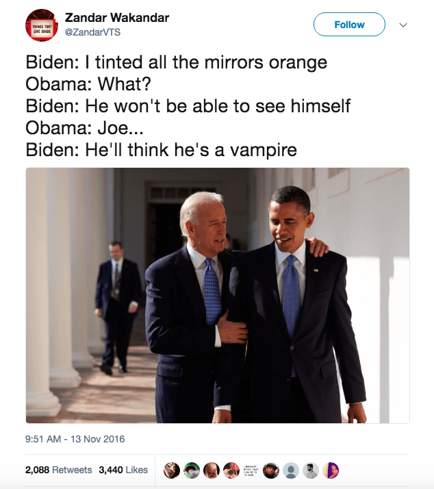 Obama and Biden Memes  tinted mirrors orange