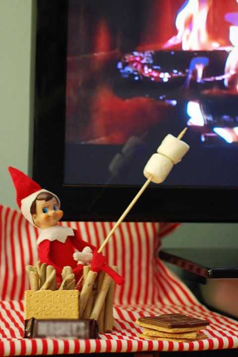 2020-Elf-On-The-Shelf-Fireplace 2020 Elf On The Shelf Ideas - Zoom Marshmallow Roasting