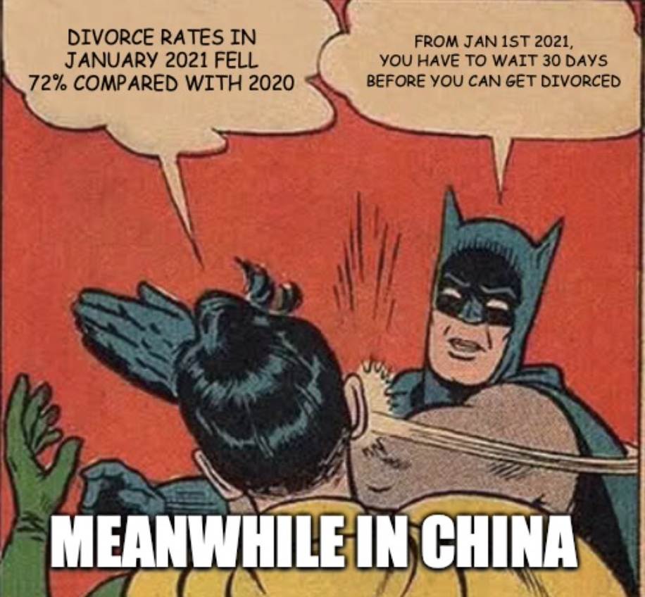 Divorce Rates Fall In China Meme