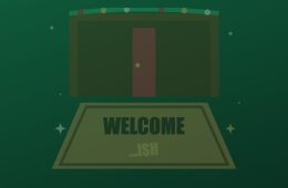 Illustrated Front Door With A Welcomeish Doormat On Green, Header For Funny Christmas Doormats