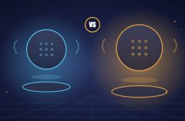Two Round Bluetooth Speakers Floating Over Stands, Illustration For The Star Wars Speaker Alternative